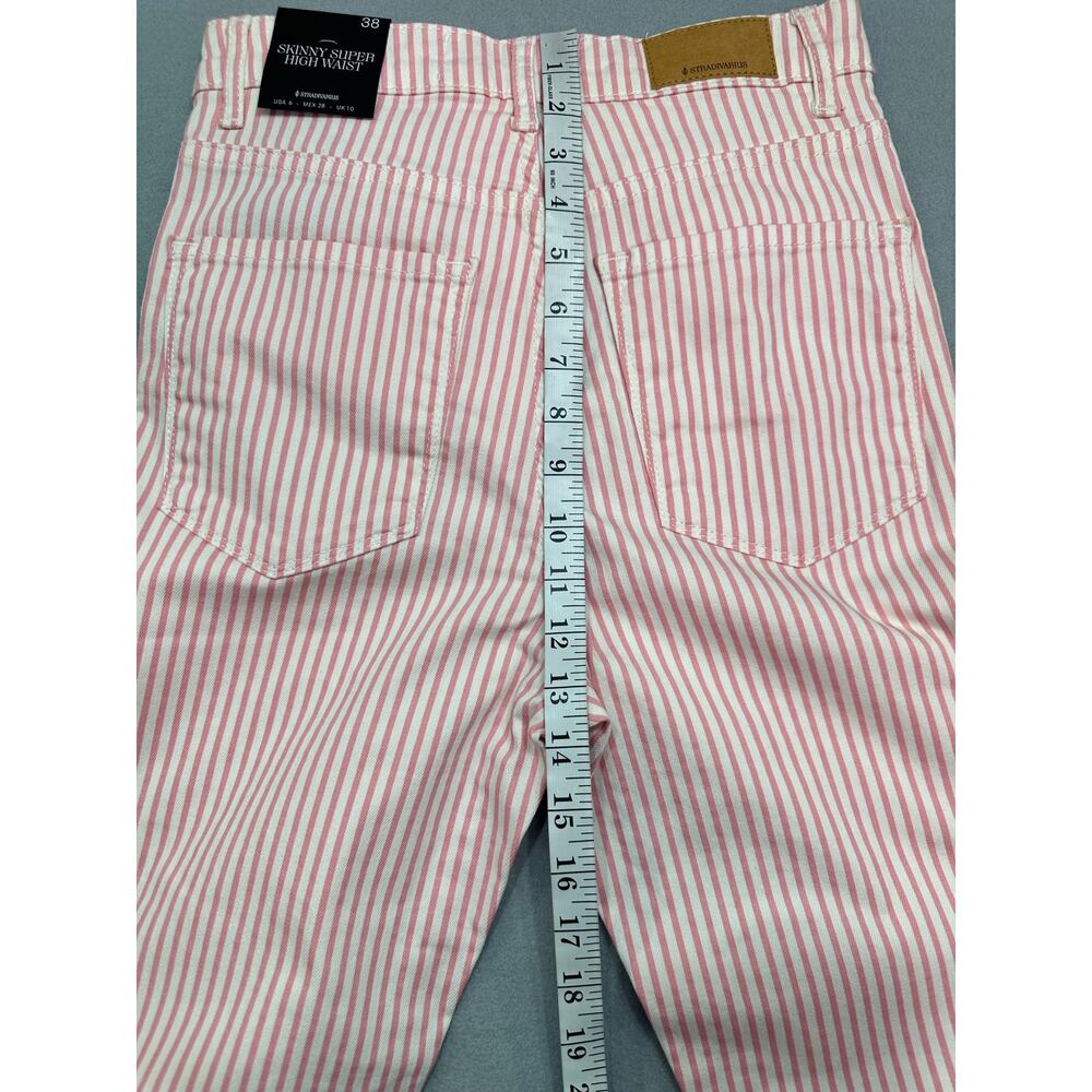 NWT Stradivarius Skinny Super High Waist Pink White Pinstripe Jeans Size 6 - Picture 11 of 13
